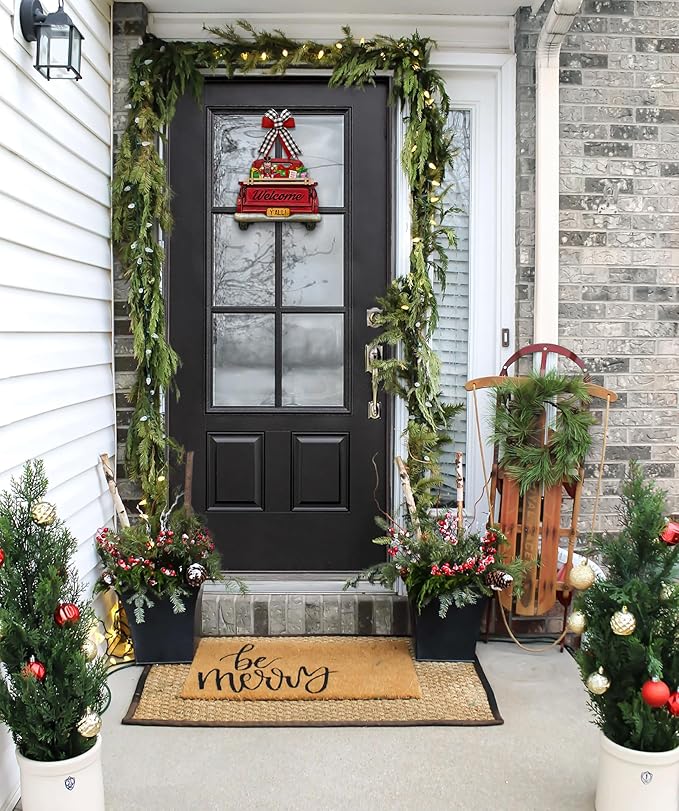 Interchangeable Welcome Sign for Front Door Red Farmhouse Truck Decor Hanging Sign with 11 Interchangeable Seasonal and Holiday Decor Signs 12x14 in. (Country Rustic)-Ruum Studio Home