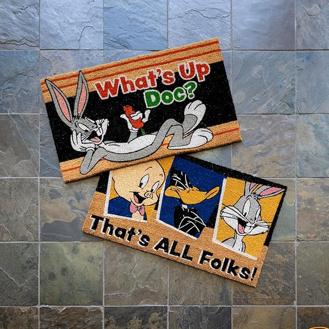 Gertmenian Looney Tunes Coir Doormat - 2x3 Welcome Mat (2-Pack), Ideal for High Traffic Areas in Front Door, Garage, Entryway - Warner Bros. Doc/Folks, 80029-Ruum Studio Home