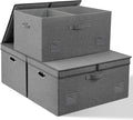 75 Quarts Extra Large Decorative Storage Bins with Lids, 3 Packs Gray Collapsible Storage Bins with Lids, Stackable Storage Bins Decorative Box Storage With Lid Extra Large-Ruum Studio Home