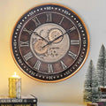 CLXEAST 24 Inch Wall Clock with Moving Gears,Oversized Large Industrial Steampunk Clock, Antique Gold Metal Roman Numeral Wall Clocks for Farmhouse Living Room Decor-Ruum Studio Home