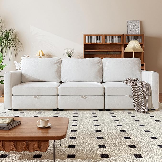 mestyl Modular Sectional Sofa Convertible Sofa Couch Set with Storage for Living Room, Modern 3 Seater Modular Sectional Couch (Beige)-Ruum Studio Home