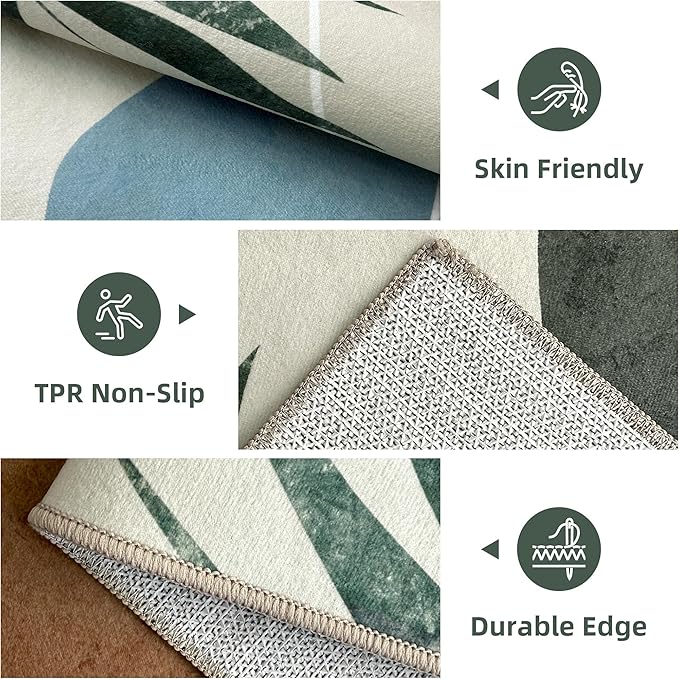 Indoor Outdoor Area Rug, Mid Century Outdoor Patio Rug, Washable Abstract Art Leaves Eucalyptus Rugs, Non-Slip Carpet for Camping, Living Room, Bedroom, Deck(5x8)-Ruum Studio Home