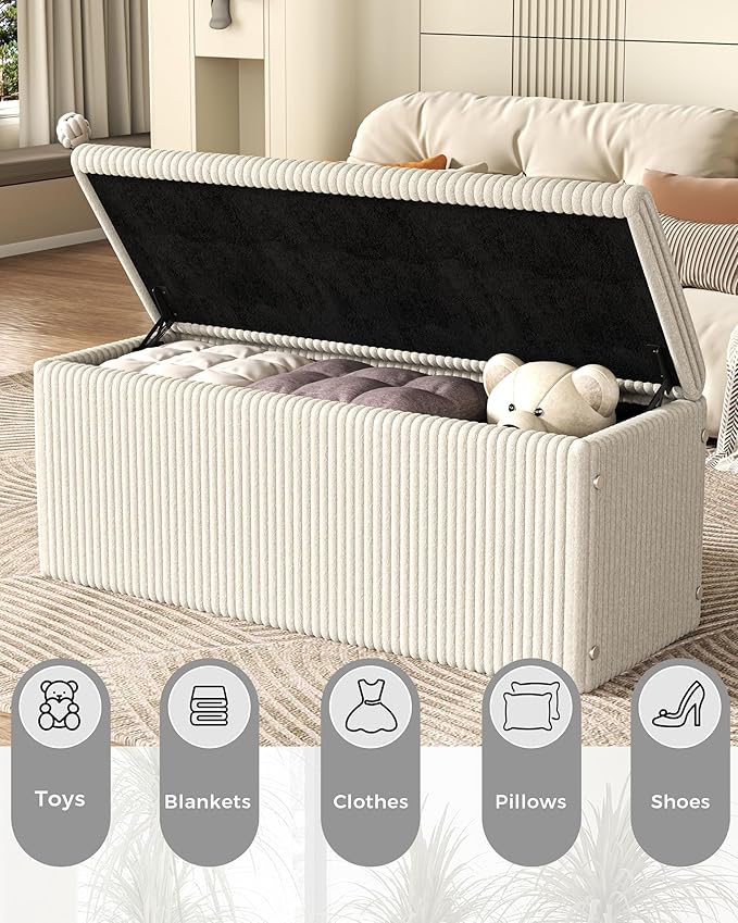 SUN TIME 42" Foldable Velvet Ottoman Bench with Storage，Large Capacity End of Bed Chest, Soft Cushion Seat, Toy & Blanket Organizer, Footrest for Bedroom, Living Room, Entryway, Apartment-Ruum Studio Home