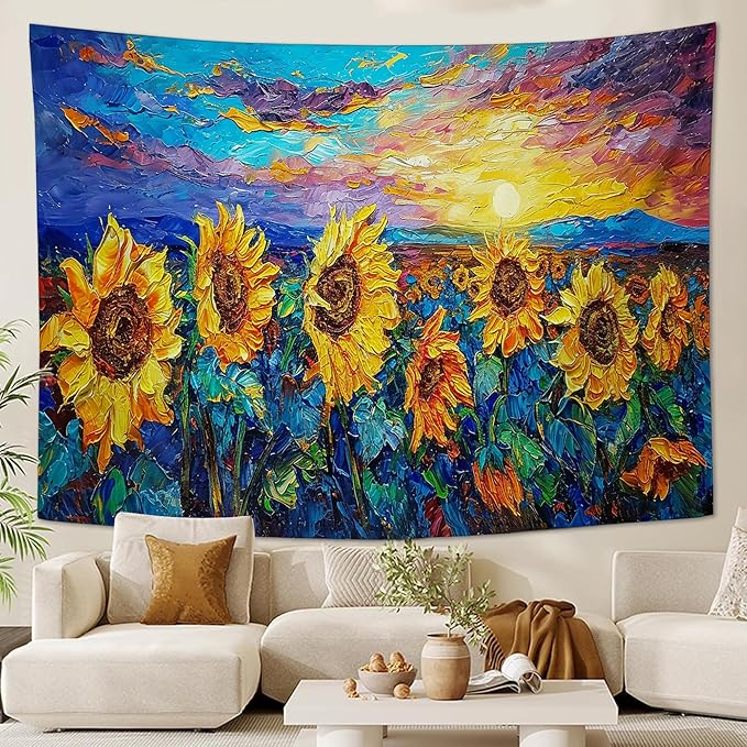 yowecso Sunflower Tapestry Sunset Flower Field Tapestry Wall Hanging for Bedroom Sunflower Tapestries Aesthetic Wall Decor for Home Dorm Living Room 50"x60"-Ruum Studio Home
