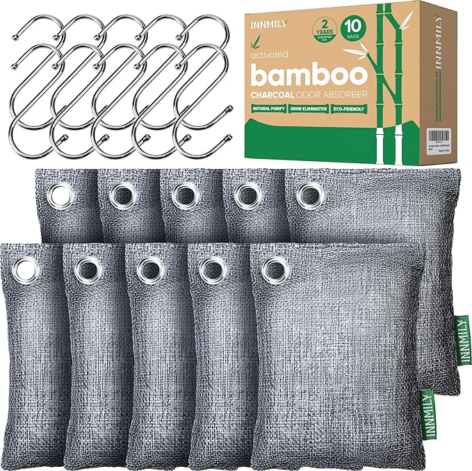 Activated Charcoal Odor Absorber, Odor Eliminator for Strong Odor,Bamboo Charcoal Air Purifying Bags for Home Car Closet Pet, Smoke Room Deodorizer (10 x 100g, Unscented)-Ruum Studio Home