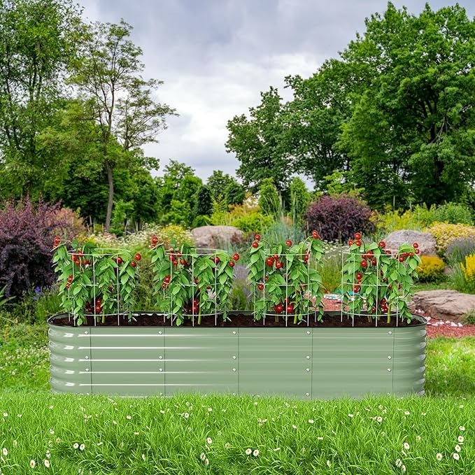 Raised Garden Bed Kit 8×2×1.4 FT Magnesium-Aluminum-Zinc Stainless Steel Metal Planter Box for Planting Outdoor Plants Vegetables（Light Green）-Ruum Studio Home