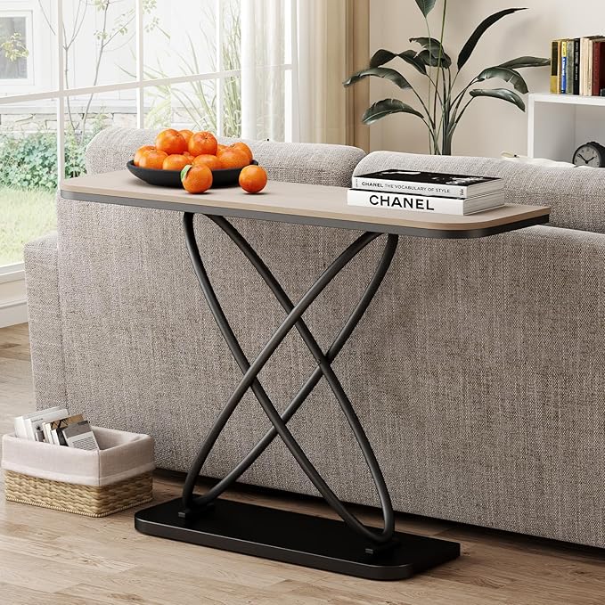 BECHAEO Farmhouse Narrow Console Table for for Living Room, 47.4" Rustic Narrow Entryway Table, Sofa Tables Behind Couch, Industrial Wooden Accent Tables for Hallway Foyer Warm Gray-Ruum Studio Home