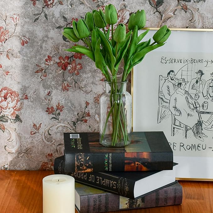 Mandy's Artificial Tulips 20 Stems Green PU Faux Flowers for Wedding Home Decor 13.5 Inch-Ruum Studio Home