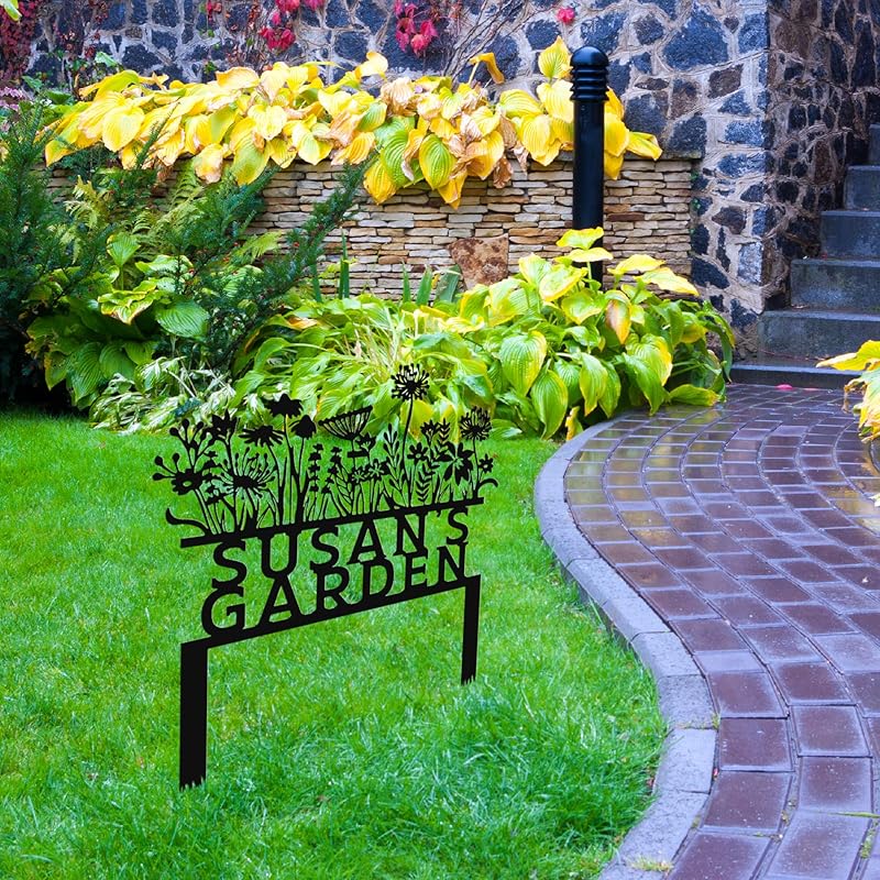 Custom Flowers Metal Garden Decor, Sign for Flower Beds, Personalized Flowers Garden Sign with Stakes, Metal Yard Art, Gift for Grandmother, Patio Decor, Farmhouse Decorations, Mom Gift-Ruum Studio Home