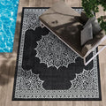 CAMILSON Outdoor Rug, 5x7 Medallion Black White Modern Area Rugs for Indoor and Outdoor Patios, Kitchen and Hallway Mats, Washable Porch Deck Outside Carpet (Medallion Black, 5 x 7)-Ruum Studio Home
