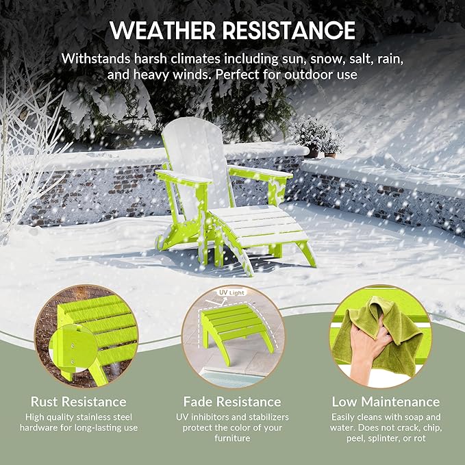 WestinTrends Outdoor Ottoman, Patio Adirondack Ottoman Foot Rest, All Weather Poly Lumber Folding Foot Stool for Adirondack Chair, Widely Used for Outside Porch Pool Lawn Backyard, Lime-Ruum Studio Home