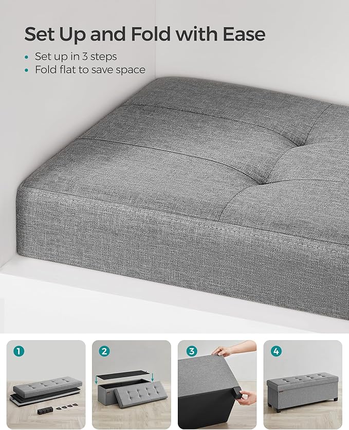 SONGMICS Storage Ottoman Bench, Foldable Foot Rest with Legs, 15 x 43 x 15.7 Inches, End of Bed Bench, Storage Chest, Load up to 660 lb, for Living Room, Bedroom, Entryway, Dove Gray ULSF018G02-Ruum Studio Home
