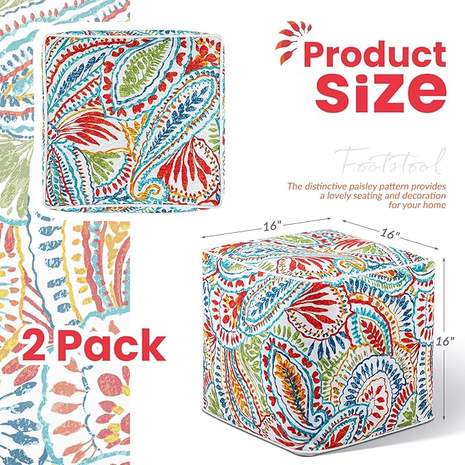 Juexica 2 Pack Ottoman Poufs Indoor Outdoor Inflatable Ottoman Stool Cube Pouffe Square Footstool with Handle for Patio Garden Home Boho Decorative Living Room, Bedroom(16 x 16 x 16 Inches)-Ruum Studio Home
