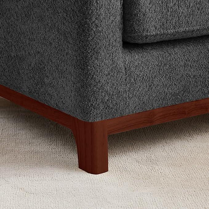 Extra Deep Accent Chair, Comfy Fabric Armchair with Wood Base, Upholstered Single Sofa Chair for Living Room & Bedroom, Boucle Dark Gray-Ruum Studio Home