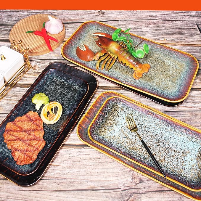 Porcelain Dinner Plates Platters Set of 2, for Fruit, dessert, snack platter, Bread, cupcake, Salad - Microwave, Dishwasher Safe, Scratch Resistant durable, Brown Reactive glaze-Ruum Studio Home