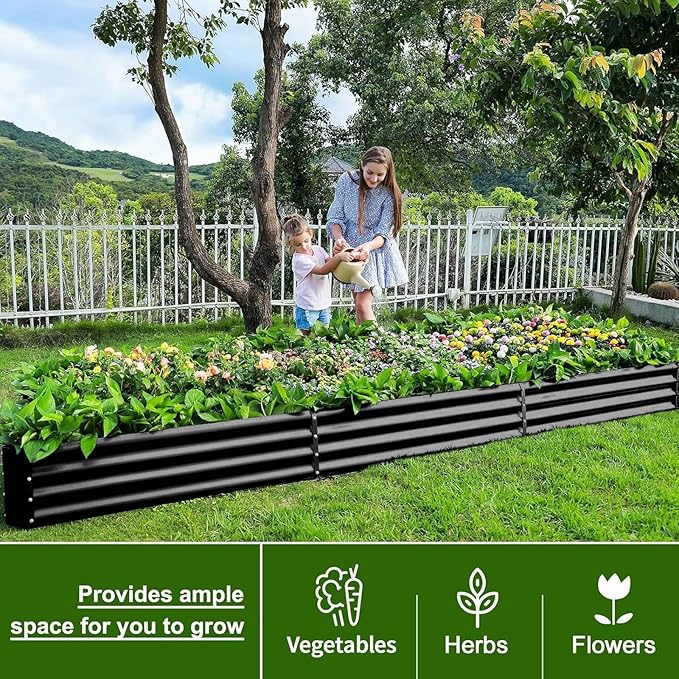 Land Guard 12×4×1ft Galvanized Raised Garden Bed Kit for Vegetables 2 Pack, Galvanized Super Large Metal Planter Raised Garden Boxes Outdoor (Gray)-Ruum Studio Home