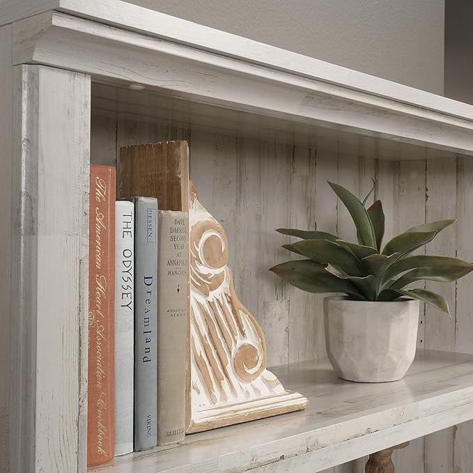 Sauder 5 Tier Book Shelf Wooden Bookcase Multipurpose Bookshelf for Home Office, Living Room, in White Plank-Ruum Studio Home