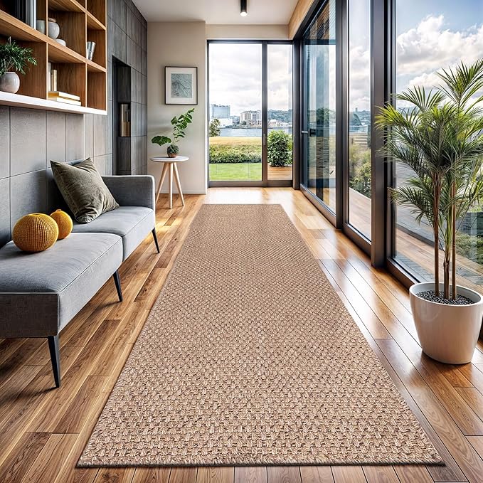 CAMILSON Indoor and Outdoor Runner Rug Natural Solid Boho Woven Design Easy-Cleaning Non Shedding Farmhouse Living Room Bedroom Garden Patio and Kitchen Washable Outside Carpet Alfombras (2x7)-Ruum Studio Home