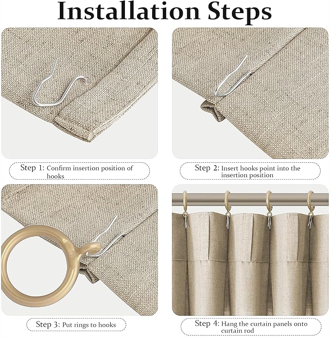 FMFUNCTEX Pinch Pleated Curtains 84 Inches Long for Living Room, Beige Semi Sheer Faux Linen Textured Pleat Drapes for Bedroom with Hooks, Light Filtering Neutral Farmhouse Window Drapes 2 Panels-Ruum Studio Home