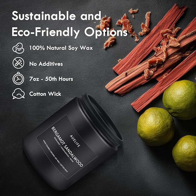 Bergamot Sandalwood Candle for Men | Masculine Scented Soy Candles - Home Fragrance, Aromatherapy Gifts for Men - 7oz Black Jar, Long-Lasting Luxury Decor-Ruum Studio Home