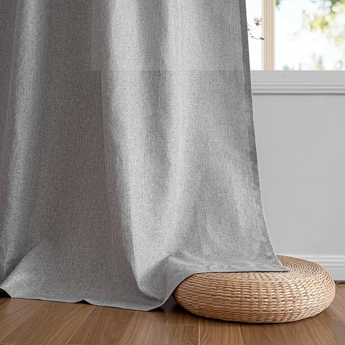 MYSKY HOME 95 Inch Sliding Door Curtains Farmhouse Light Filtering Privacy Curtain Drapes for Patio Door Living Room, Linen Look Texture Fabric Soft Bohemian Draperies, 50x95, Dove Grey, 2 Panels-Ruum Studio Home
