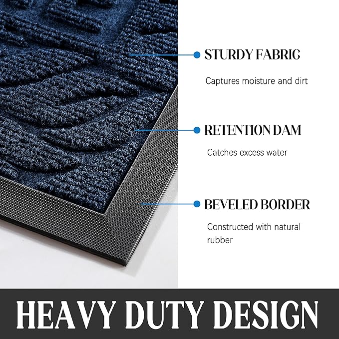 Yimobra Welcome Door Mat Outdoor Indoor, Non Slip Front Doormats, Heavy Duty Rubber Backing, Low-Profile Entrance Mat, Absorbent Resist Dirt, Easy Clean Patio Garage Floor Mats, 29.5 x 17, Blue-Ruum Studio Home