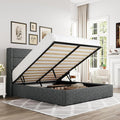 Allewie Full Size Lift Up Storage Bed, Modern Wingback Headboard, Hydraulic Support, No Box Spring Needed, Dark Grey-Ruum Studio Home