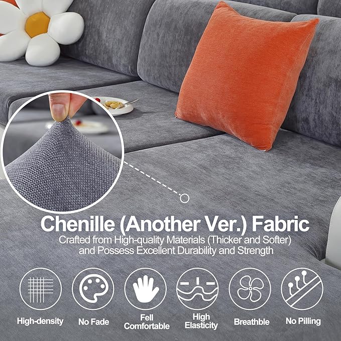 Large Backrest Cushion Covers Super Stretch Backrest Covers for 3 Cushion Couch Sofa, Couch Back Cushion Covers Featuring with Chenille Yarn (Softer Version, 3PC, Dark Grey)-Ruum Studio Home