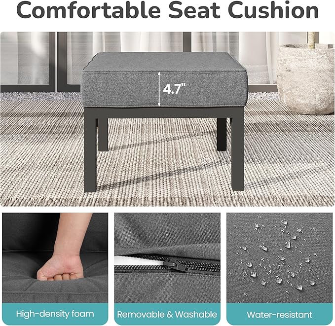 Solaste Outdoor Footstools Patio Ottoman Set of 2, Aluminum All-Weather Outdoor Footrest Seat with Removable Cushions, Patio Furniture Ottomans for Garden, Backyard, Poolside-Gray-Ruum Studio Home