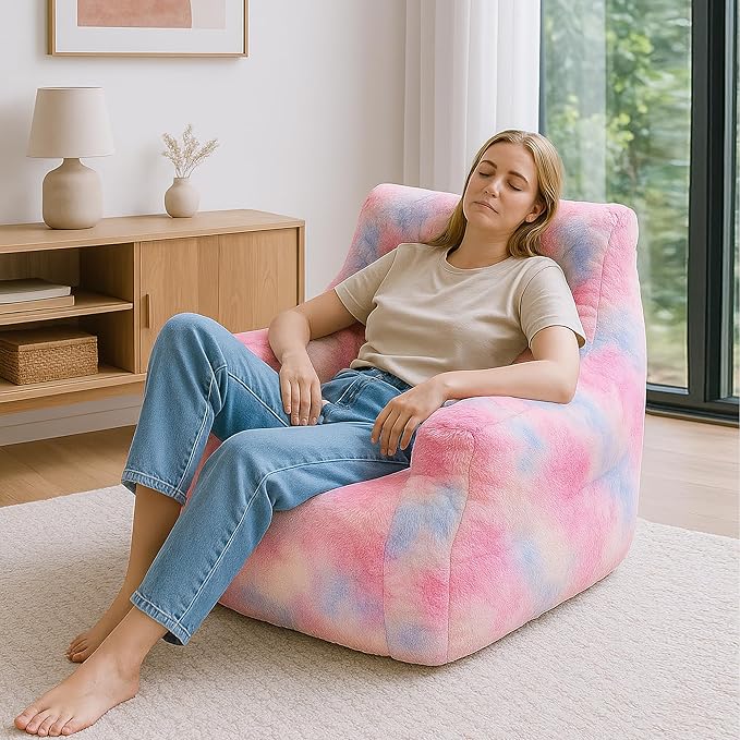 Bean Bag Chairs for Adults Ergonomic Support Reading Floor Sofa Chair with Filler Spacious (Colored, Standard)-Ruum Studio Home