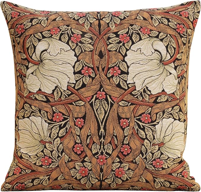 Charlotte Home Furnishings Pimpernel Tobacco Brown Floral Throw Pillow Cover 18” x 18” – Botanical Tapestry Cushion Cover for Sofa or Bed | Jacquard Woven in Europe | Insert Not Included-Ruum Studio Home
