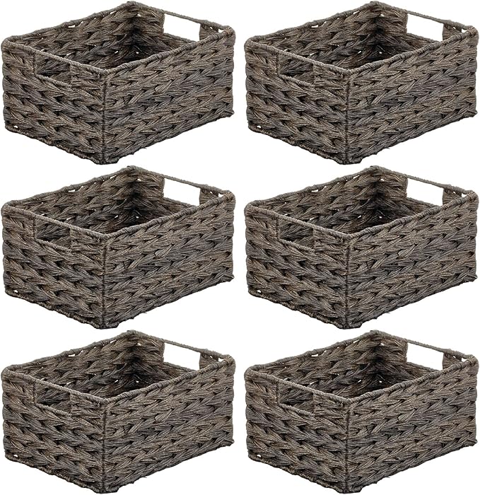 mDesign Woven Farmhouse Kitchen Pantry Food Storage Organizer Basket Box - Container Organization for Cabinets, Cupboards, Shelves, Countertops, Store Potatoes, Onions, Fruit, 6 Pack, Espresso Brown-Ruum Studio Home