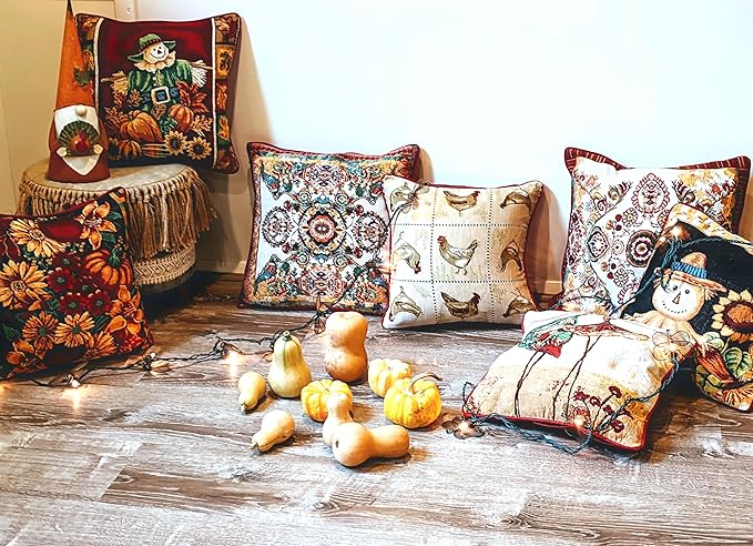 Tache Rococo Elegant Ornate Ivory Colorful Paisley Cotton Linen 18x18 Tapestry Woven Cushion Throw Pillow Cover 2 Pieces-Ruum Studio Home
