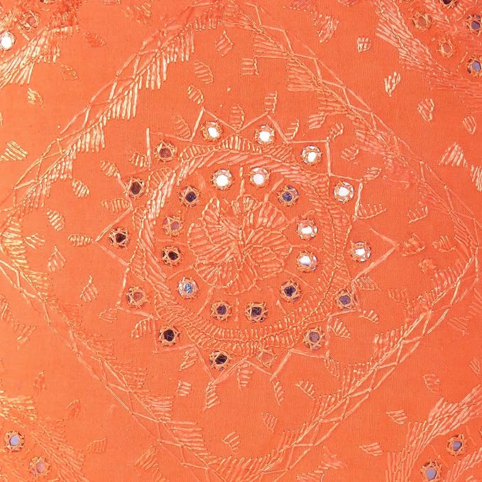 Eyes of India Embroidered Decorative Boho Throw Pillow Cover with Mirrors, Handmade Bohemian Accent Cushion Case for Sofa Couch Bedroom Living Room (Orange, 16" x 16")-Ruum Studio Home
