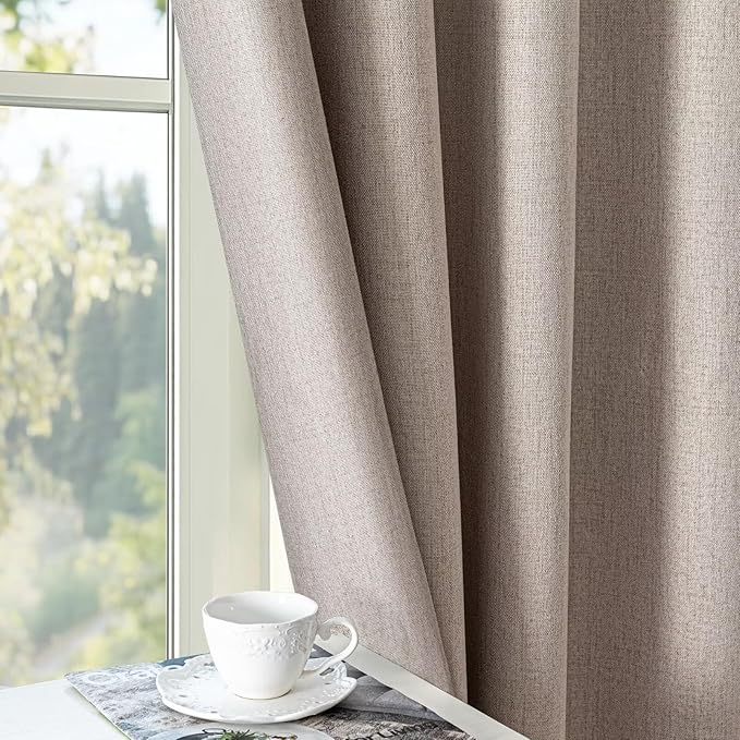 Blackout Curtains 84 Inch Length 2 Panels Set, 100% Black Out Textured Thermal Curtains, Grommet Privacy Light Blocking Drapes for Living Room Bedroom Luxury Decor(52W × 84L inch, Beige)-Ruum Studio Home