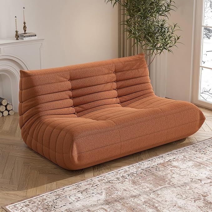 Bean Bag Chair, Loveseat Fireside Chair Bean Bag Sofa Large Bean Bag Chair for Adults, 2 Seater Bean Bag Chairs for Teens with High Density Comfortable Foam, Bean Bag for Living Room, Bedroom (Orange)-Ruum Studio Home