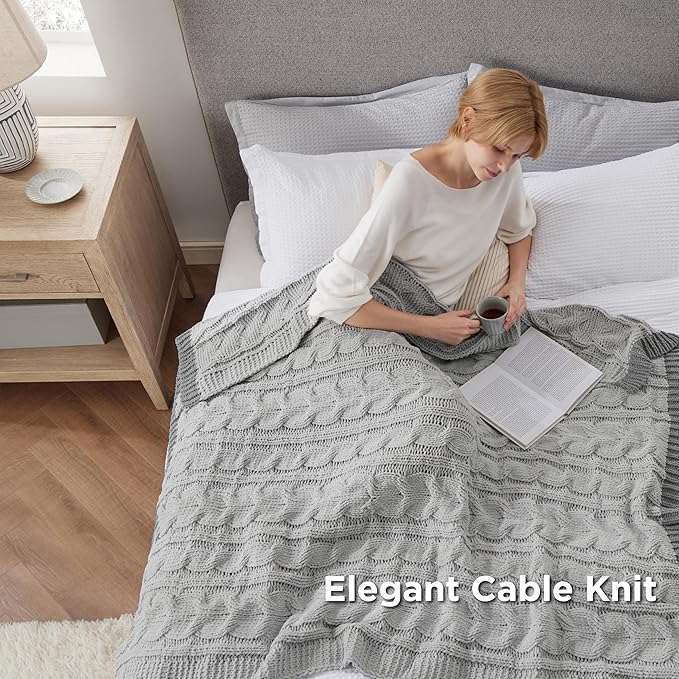 Bedsure Cable Knit Twin Blanket for Couch Bed - Breathable Chenille Chunky Knit Twin Blanket for Decorative Gift, GentleSoft Cozy and Warm for Winter and All Seasons, Grey, 60x80 Inches-Ruum Studio Home