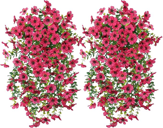 INSPRING Artificial Faux Outdoor Outside Flowers Plants, 2 PCS Fake Silk UV Resistant Look Real Hotpink Daisy Trailing Vines for Front Door Porch Planter Urn Patio Balcony Decoration-Ruum Studio Home