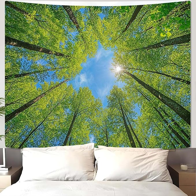 AMM Nature Forest Tree Celling Tapestry Lush Green Treetops Sunlit Tapestry for Bedroom Aesthetic Sky Sunlight Canopy Leaves Landscape Tapestries Wall Hanging for Living Room Dorm Office 80 x 60 Inch-Ruum Studio Home