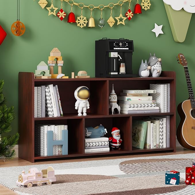 Book Shelf, 5 Cubes Storage Organizer, Open Bookshelf Wooden Bookcase, Freestanding Cherry Bookshelf Cube Shelf for Bedroom, Living Room-Ruum Studio Home