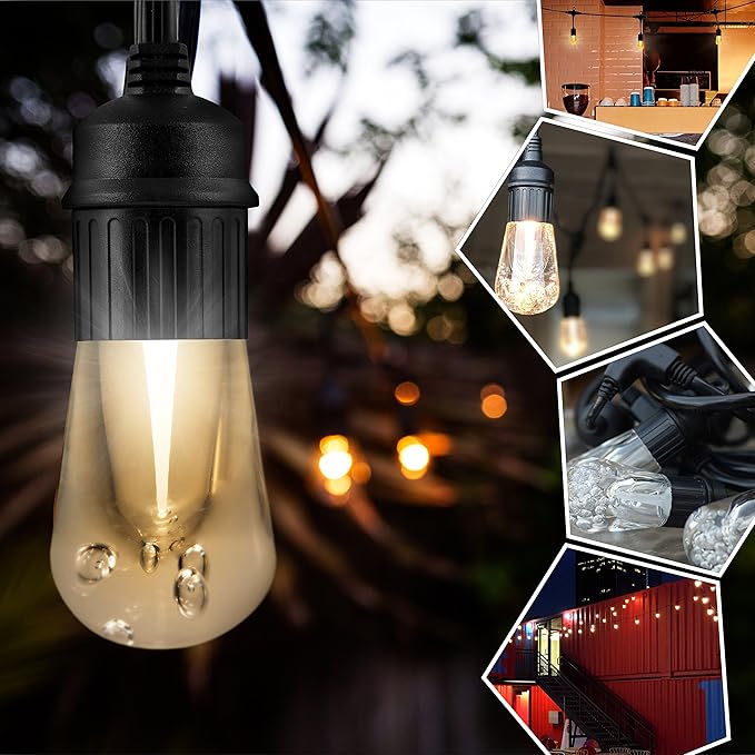 Enbrighten LED Outdoor String Lights 24ft Soft Warm White Patio Lights with Ultra-Durable Shatterproof and Waterproof Acrylic Bulbs for Balcony, Backyard, Porch, Gazebo, Deck, Party and Market, 35629-Ruum Studio Home
