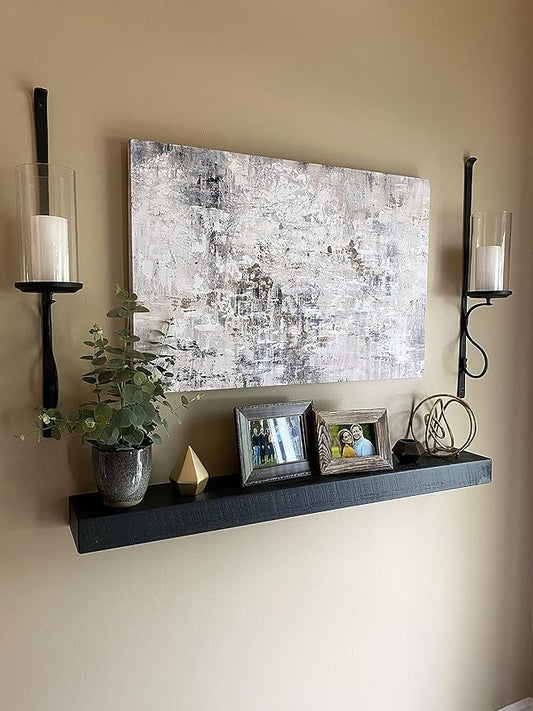 joelsantiques - 48 Inch Wooden Floating Shelves for Wall - 48x6x2 in - Made of Natural Wood - Long Heavy Duty Rustic Wall Shelves for Bedroom - Perfect for Living Room, Kitchen - Black-Ruum Studio Home