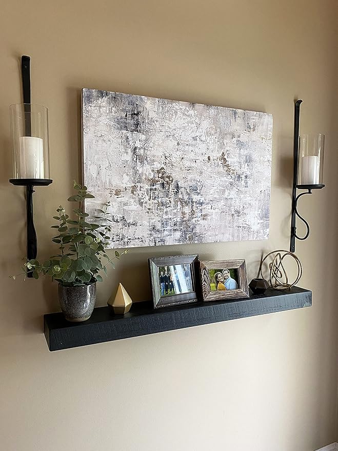 joelsantiques - 54 Inch Wooden Floating Shelves for Wall - 54x8x2 in - Made of Natural Wood - Long Heavy Duty Rustic Wall Shelves for Bedroom - Perfect for Living Room, Kitchen - Black-Ruum Studio Home