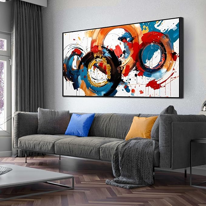 Abstract Wall Art With Black Wood Frames Large Canvas Prints Modern Living Room Bedroom Home Office Wall Decor Framed Colorful Circle Abstract Picture Ready to Hang Size 30x60-Ruum Studio Home