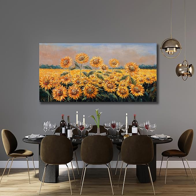 Yuaxker Large Sunflower Wall Decor Yellow Aesthetic Floral Canvas Painting Unique Flower Printed Wall Art Artwork for Living Room Bedroom Dining Room Office Home Decor 30x60inch-Ruum Studio Home