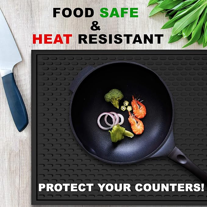 Silicone Drip Mat - 1/2 Inch Thick, Heat-Resistant and Food Safe - Counter Top, Coffee Bar or Restaurant - Drying Mat for Glasses - 18x12 Inches-Ruum Studio Home