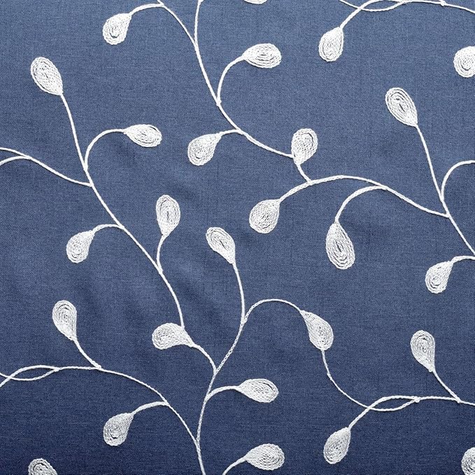 MIUCO Floral Embroidered Semi Sheer Curtains Faux Linen Grommet Curtains for Bedroom 52 x 84 Inch 2 Panels, Navy Blue-Ruum Studio Home