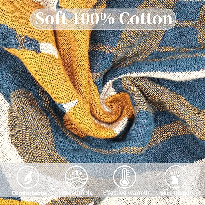 Boho Throw Blanket for Bed - 100% Pure Cotton Ultra Soft Rustic Quilt - Farmhouse Decor Bed Blankets, All Season Rustic Throw for Sofa Couch Chair(91''x 98'', Floral Sea)-Ruum Studio Home