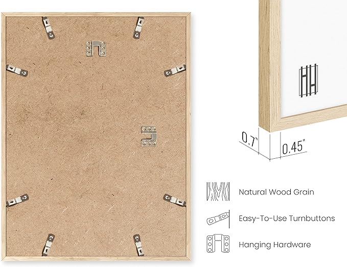 HAUS AND HUES 11"x14" Beige Oak Wood Frames Set of 6-11x14 Poster Frame, 11x14 Picture Frame Set of 6, 11 x 14 Frame Art, Wood Wall Art Frames-Ruum Studio Home
