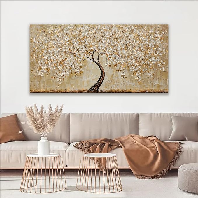 TAIJXAGSG Canvas Wall Art Decor Gold Tree Flower Wall Art Gold Tree Of Life Abstract Wall Decor Painting Pictures Botanical Wall Art For Living Room Bedroom Home Office Artwork 24"X 48"-Ruum Studio Home
